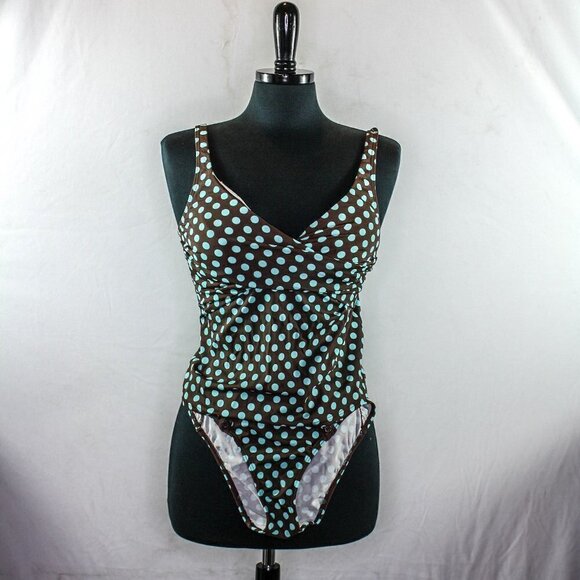 Venus Swimwear Tankini Polka Dot Brown Blue Size 6 - Picture 1 of 3